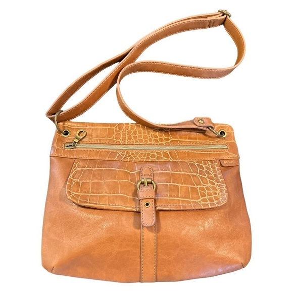 Relic Faux Leather Crocodile Pattern Crossbody Shoulder Bag Purse Light Brown - Picture 1 of 15